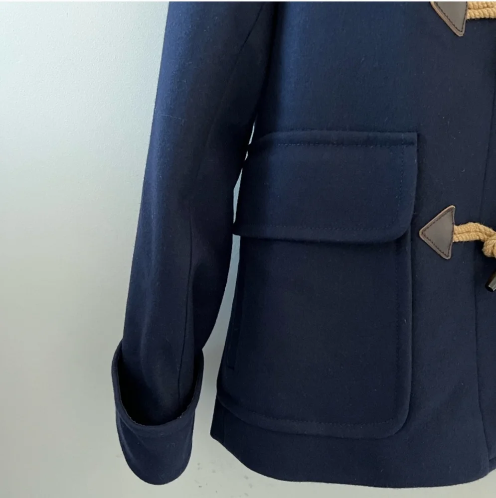 J. Crew Melton Wool Navy Blue Pea Coat With Toogle Front And Hood Size 00 - Picture 4 of 11